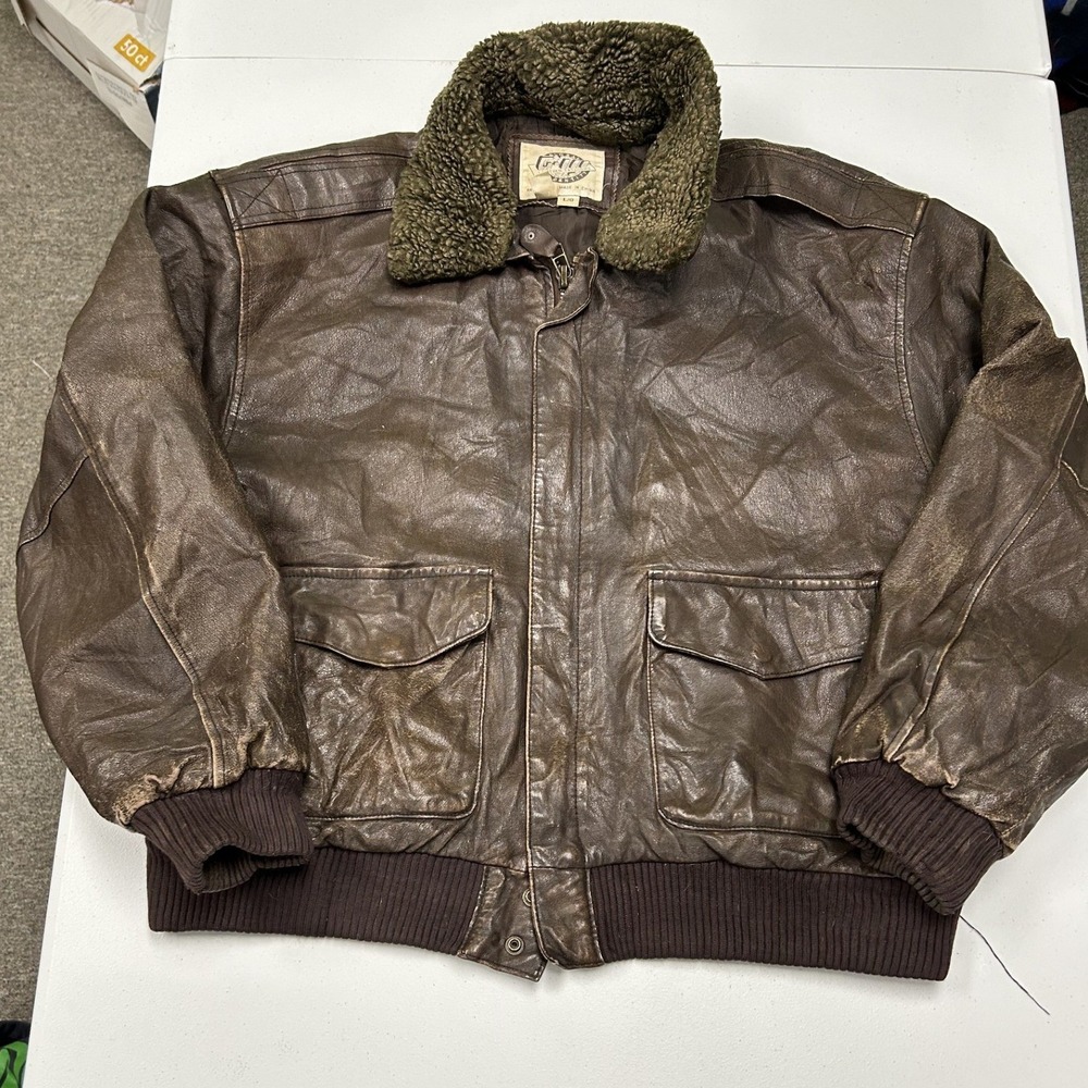 G-III Leather Bomber Jacket Mens L Brown Excellent Vintage Aviator Flight Coat